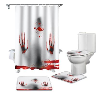 China Sustainable Blood Hand Print Shower Curtain Set Waterproof Shower Curtain | Non Slip Bath Mats Rugs Toilet Pad Cover For Bathroom Decor for sale