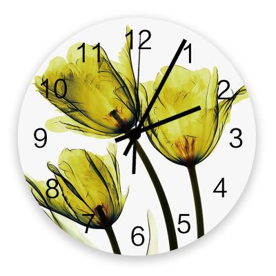 China Antique Style Design Luxury Circular Clocks Yellow Tulip Wall Clock With Low Price for sale