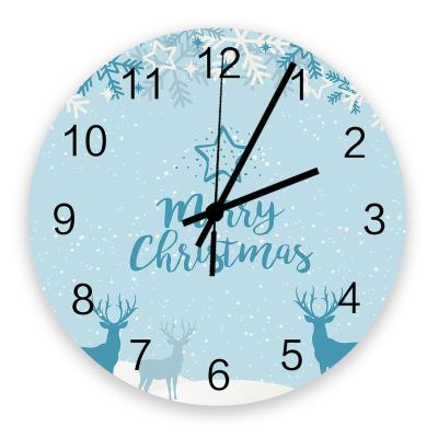 China Antique Style Custom Round Logo Blue Christmas Elks Wall Clock For Home Decoration for sale