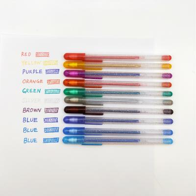 China Wholesale Slim Plastic Glitter Gel Coloring 0.5mm School Pens Silver Color Glitter Gel Pen Set Milky Colorful Marker Pen for sale