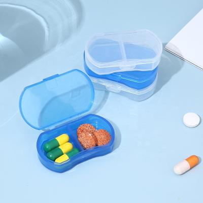 China Portable flip 2 grid storage box medicine box logo mini small low moq 2 compartments custom transparent pill box for sale