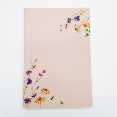 China A5 Flower Notebook Printed Pink Rose Cover Pocket Handmade Leather Notebooks Lined Journal Notebook for sale