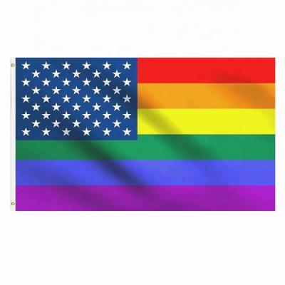 China Factory Supply Pride Lesbian Peace Gay LGBT USA Rainbow Flag FLYING Polyester with 3x5 grommets feet for sale