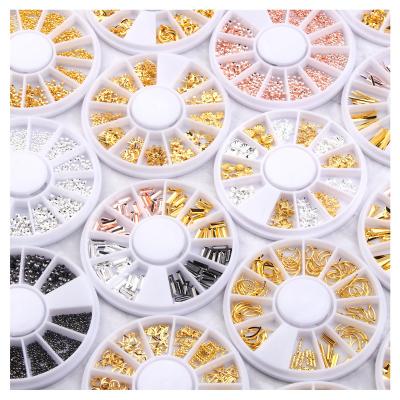 China Easy Apply Japanese Metal Nail Sticker 12 Grids Nail Art Decals Gold Color Nail Art Stick Rivet Wholesale for sale