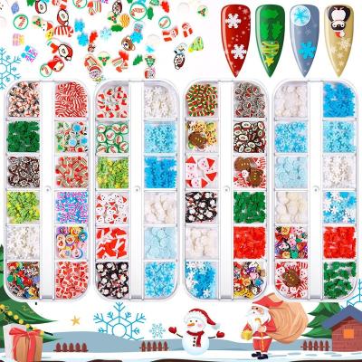 China Easy Apply 2021 Halloween Christmas Day Nail Salon Soft Polymer Clay Nail Art Decals DIY New Arrival 12 Grids Clay Art Decals for sale