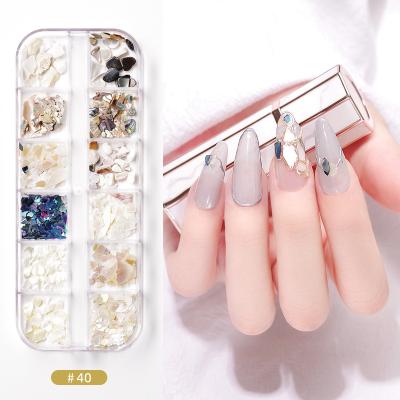 China Easy Apply 2021 New Arrival 12 Grids Diamond Nail Decals Flat Crystal Nail Art Decals Shell Flakes Nail Decoration for sale