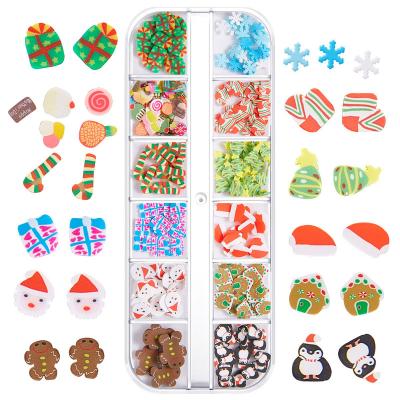 China Easy Apply Polymer Clay Art Decals New Arrival Christmas Day 12 Grids Soft Clay Nail Art Decals Nail Salon Glitter Decals DIY for sale