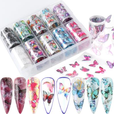 China Easy Apply 12 Grids Japanese Butterfly Nail Foil Sticker Nail Stickers and Colorful Nail Art Transfer Foil Sticker Decals for sale