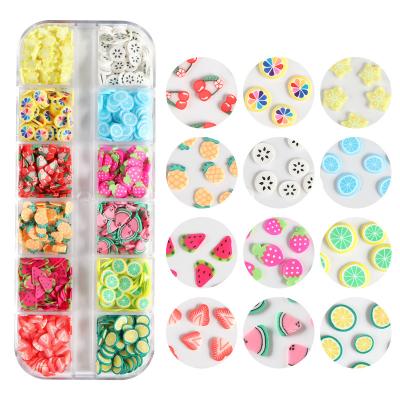 China Easy Apply Soft Polymer Clay Art Decals Nail Salon Clay Nail Art Decals Polymer Clay Slices DIY Fruit Grids New Arrival 12 for sale