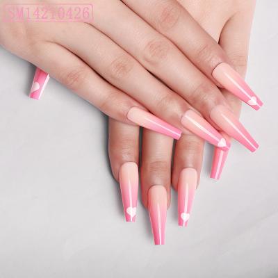 China Coffin Rose Color Heart Eco-Friendly Long Press On Nails Private Label Ballerina Fake Full Cover Nails for sale