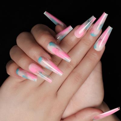 China New IDS Style Smoke Wave Ballerina Shape Eco-friendly Press On Nails Private Label Long Coffin Fake Nails for sale