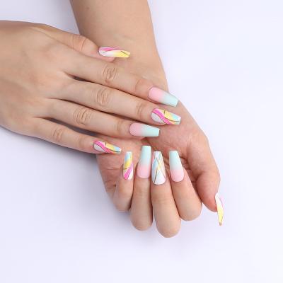 China 2021 Eco-friendly New Design Europe and America Colorful Press On Nails Private Label Long Ballerina Artificial Nails for sale