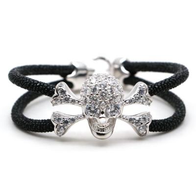 China HS TRENDY Jewelry Fashion Diamonds Skull Stingray Leather Luxury Bracelet For Best Gift Idea for sale