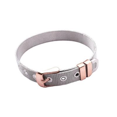 China New Arrival Hiphop Women Stainless Steel Metal Gold Mesh Keeper Cuff Bracelet With Charms HS-MB03 for sale