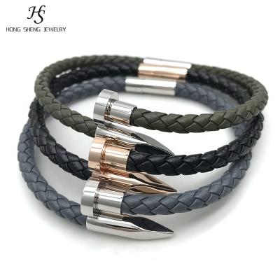 China Stainless Steel Inlaid Genuine Handmade Luxury Gold/Stingray/Cow/Calf Leather Mens Lether Python Bracelet Genuine Luxury Stud Charm for sale