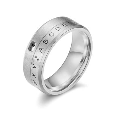 China Stainless Steel Rotating Ring English Letter Rings Personalized Ring Customized Rotating Cipher Calendar Digital Men's Ring for sale