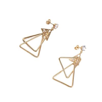 China HS Romantic Jewelry Classic Earrings Party Nightclub Women Silver Gold Stainless Steel Clip Earrings With Symphony Triangle Dangle for sale