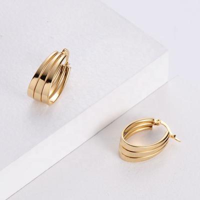 China Wholesale HS Romantic Jewelry China Stainless Steel 18k Gold Plated Three Ring Twist Stud Earrings For Women Men for sale