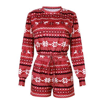 China QUICK DRY Ready to Ship Women Christmas Pajamas Sets Long Sleeve Crop Top Shorts Christmas Snowflake Print 2Pcs Knit Fall Home Wear S-XXL for sale