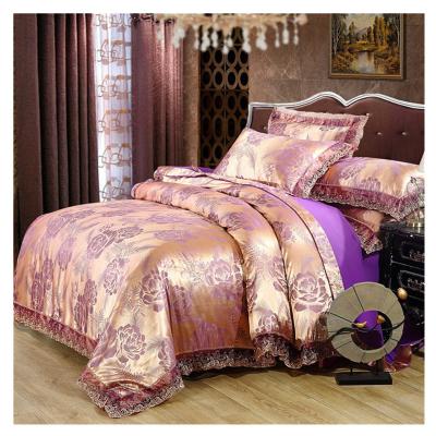 China Factory direct wholesale anti-static duvet cover set comforter cover lace edge jacquard weave bedspread luxury European bedding set for sale