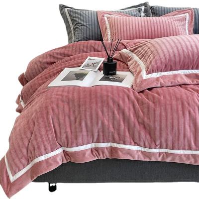 China Sabana 4pcs Double Striped Home Textile Double Striped Winter Luxury Warm Single Line King Size Bedding Set Sabana 4pcs Online Warm for sale