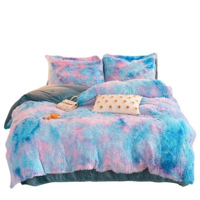 China Anti-Static American Style Plush Shaggy Duvet Cover Set Crystal Fleece Velvet Bedding Set for sale