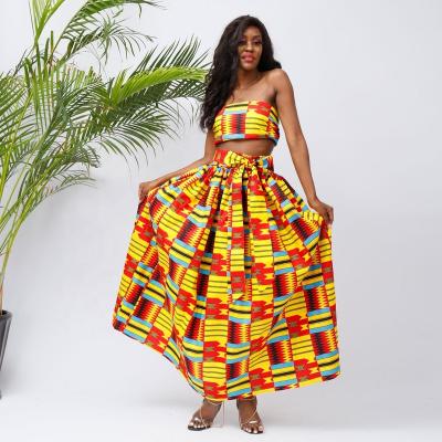 China African Cotton Wax Dress New Elegant Dresses Off Shoulder Off Shoulder Ladies Prom Folded Skirt for sale