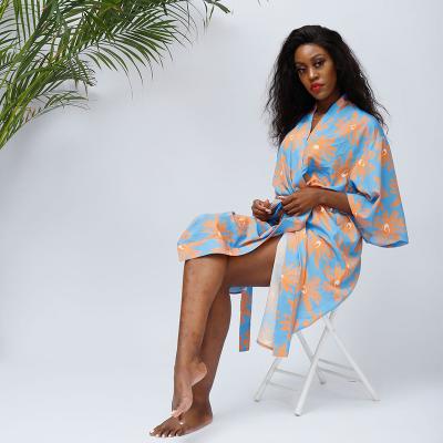 China QUICK DRY African Print Chiffon Knee Length Pajamas With Belt Plus Size Women Sleepwear Robe for sale