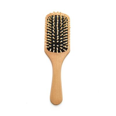 China Waterproof Custom Natural LogoDurable Bristle Square Paddle Wooden Bristle Men Women Scrape DetangleMassage Hairbrush Cushion Bamboo Hair Brush for sale