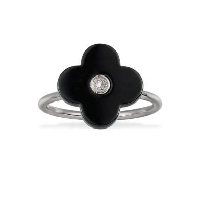 China Cheap Wholesale Cute 925 Sterling For Women Ceramic Silver Ring from Lucky Clover Design Pure White for sale