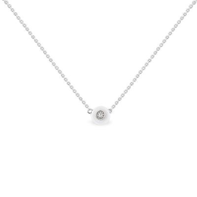 China Cute Female Cute Round Shape CZ White Ceramic White Pendant Chain Necklace 925 Sterling Silver Jewelry for sale