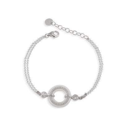 China Environmental Friendly Fashion 925 Sterling Silver Ceramic Circle Double Chain Bracelet For Women for sale