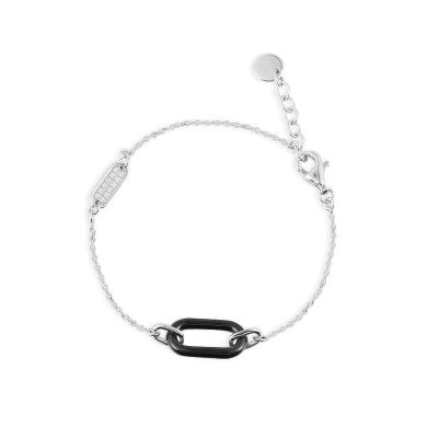 China Factory Handmade Black Rectangle Casual/Sporty 925 Sterling Silver Ceramic Jewelry Bracelet For Ladies for sale