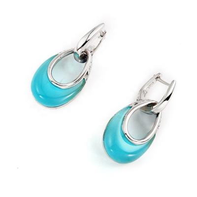 China Office/Drop High Quality Blue Cat Eye 925 Sterling Silver Earrings For Women Quarry Water for sale