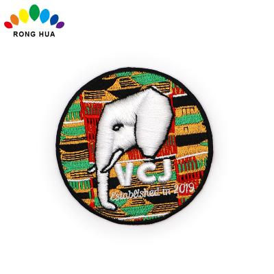 China Customized Popular New Design 3D Round Embroidery Patch Elephant 3D Patch Badge With Iron On Back for sale