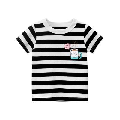 China Breathable Soft Comfortable Children's Casual T-shirt Girls Stripe T-shirt Children's Unisex Round Neck T-shirts for sale