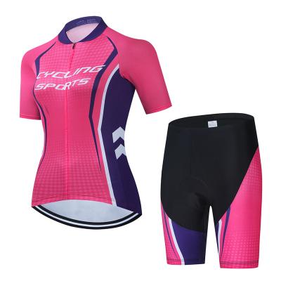 China Breathable Pink Color Cycling Wear Ladies Cycling Tank Top Set Quick Dry Women Cycling Set for sale