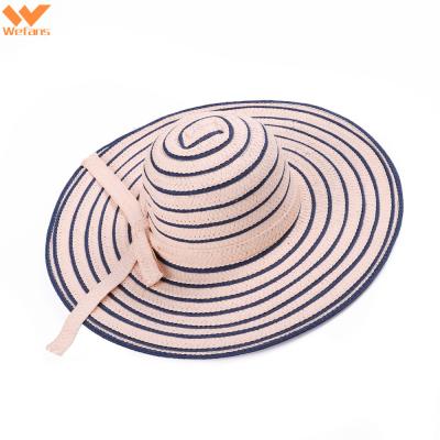 China Wefans Brim Wefans Summer Beach Sun Wide Striped Floppy Disc Hats Small Foldable Cool Travel Straw Hat for sale