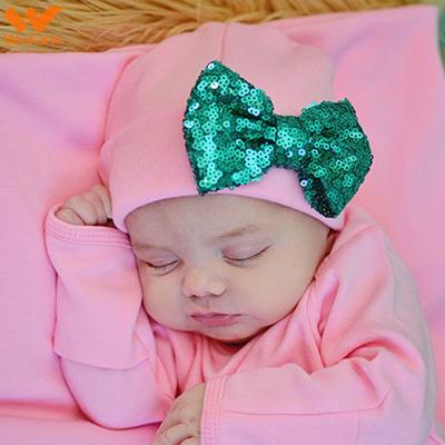 China Imitate Animal Wefans New Children's Sequin Bow Knit Europe and America Baby Hat Newborn Fashion Bow Cap Hooded Wholesale for sale