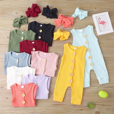 China 100% Cotton Wefans Baby Headband Clothes Kids Organic Overalls Romper Girl Outfits Cotton Sleeveless Baby Rompers for sale