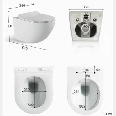 China Double-flush Guangdong closestool WC P-trap ceramic tankless toilet wall hung toilet mounted commode for sale