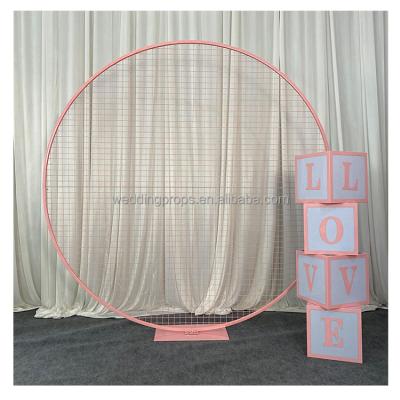 China Backdrop Support Wedding Wire Mesh Wall Circle Backdrops Decoration Pale Pink Round Arch for Wedding Supplies for sale