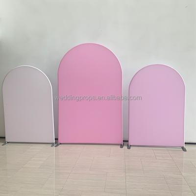 China Party Wedding Supplies New Design Birthday Party Tension Fabric Wedding Arch Backdrop Stand for sale