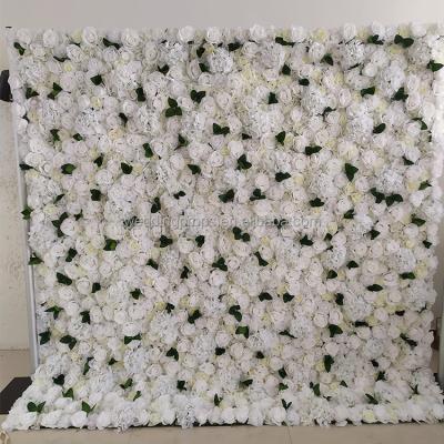 China White Wall Rose Flower Wall Backdrop Covenient Wedding Stage Backdrop Artificial Silk Flower Panel for sale