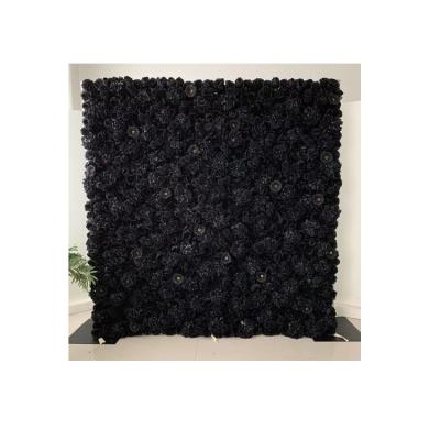 China Home.Restaurant.Bar.Hotel.Wedding Artificial Black Pink Flower Wall Landscaping Decorative Ornamental Silk Roll Flower Wall Panel for sale