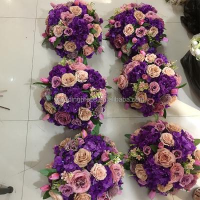 China Home.Restaurant.Bar.Hotel.Wedding Table Flower Purple Runner Rose Artificial Silk Flower Ball Wedding Centerpieces for sale