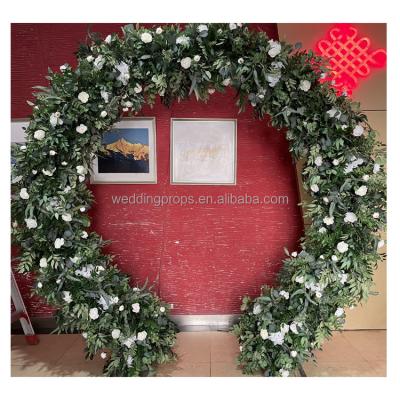 China White Acrylic Backdrop Artificial Roses Flower Stage Events Wedding Halo Backdrop Moon Door Arch Circle Ring Stand for sale