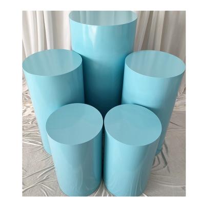 China Modern Wedding Round Blue Banquet Pedestal Columns Cake Stand Metal Pedestal Flower Pedestal for sale