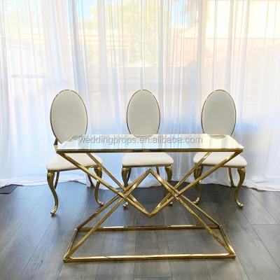 China Modern Wedding Furniture Table Gold Steeldesert Stainless Base Square Table for sale