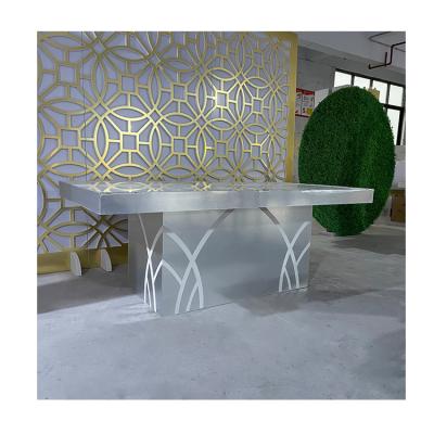 China PARTY/BANQUET/WEDDING luxury square silver mirror PVC wedding dining table acrylic wedding dining table pedestal for sale